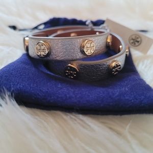 Tory Burch leather wrap studded logo bracelet nwt